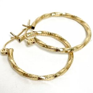 14K Solid Yellow Gold Twisted Hoop Earrings